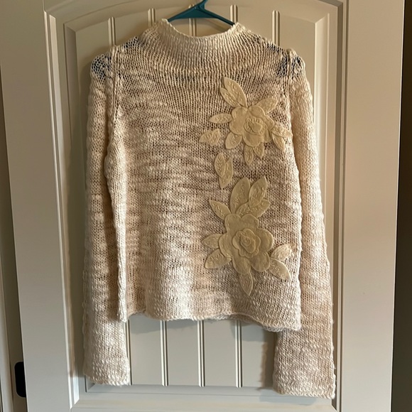 Danish InWear Cream Funnel Neck Sweater With Wool Appliqué Size Small S - Picture 1 of 4
